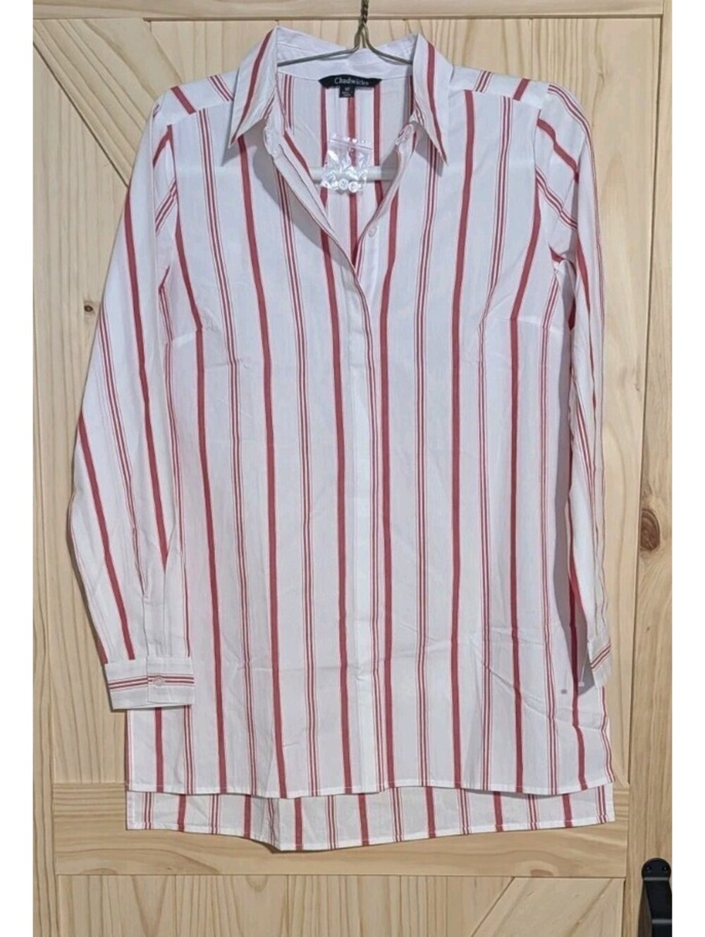 CHADWICKS Women’s Size MT Blouse Top Button Down Striped Tunic W/ Pockets